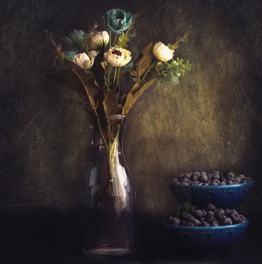 Moody Floral Berries Still Life by Farid Kazamil — canvas wall art