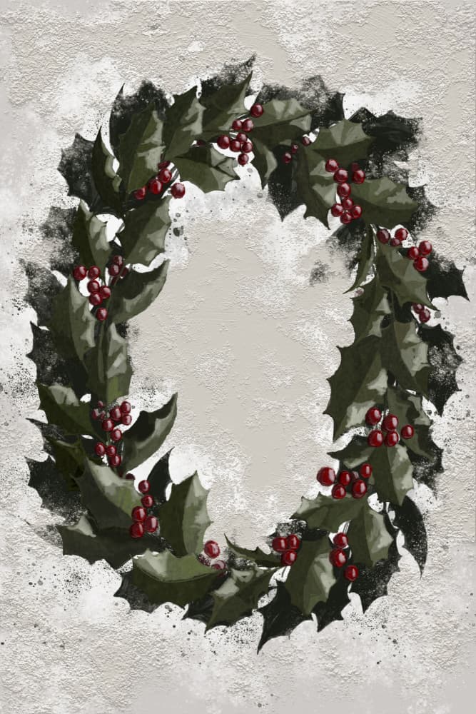 Rustic Holly Wreath by Rosana Laiz Blursbyai — canvas wall art