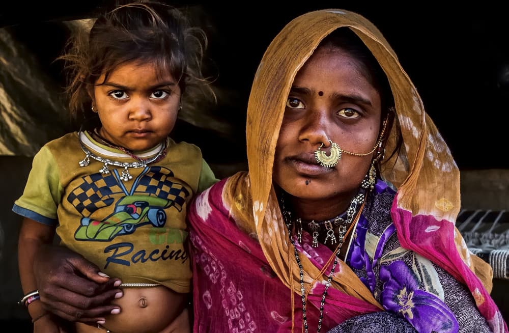 Indian Mother Child Gaze by Giuseppe DAmico — canvas wall art