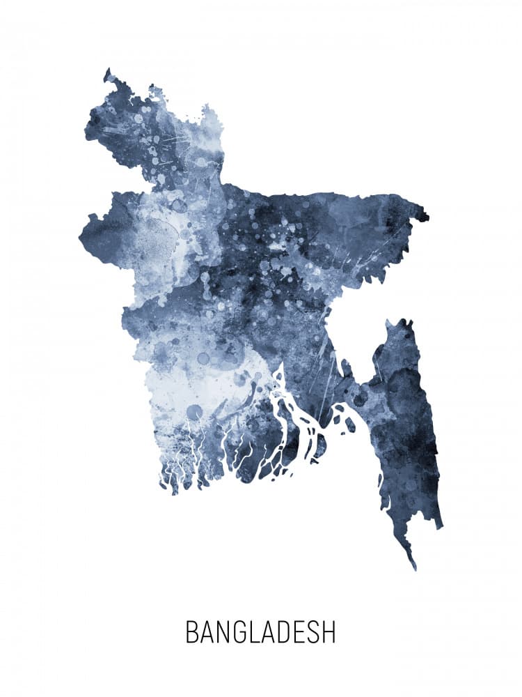 Bangladesh Watercolor Map by Michael Tompsett — canvas wall art