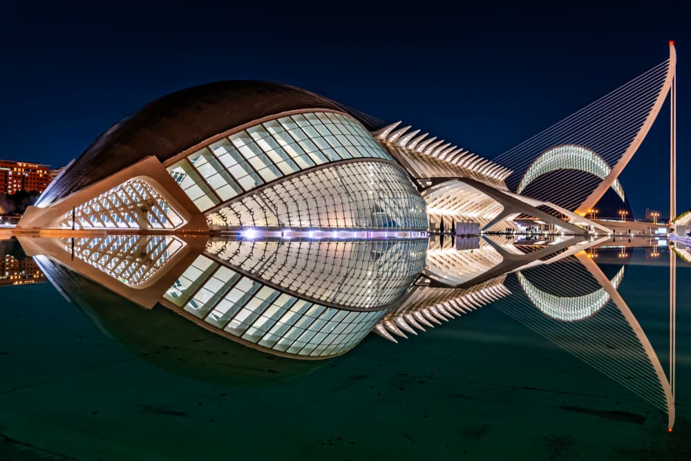 Valencia Night Architecture Reflection by iuliana pasca — canvas wall art