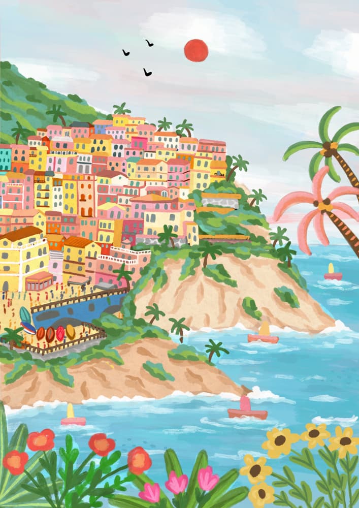 Vibrant Mediterranean Town by Nidhi Kachhadiya — canvas wall art