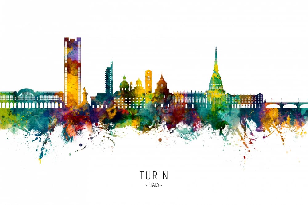 Vibrant Turin Skyline by Michael Tompsett — canvas wall art