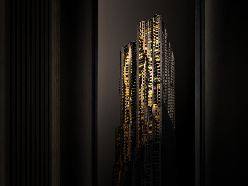 Golden Night Skyscraper by Ute Scherhag — canvas wall art