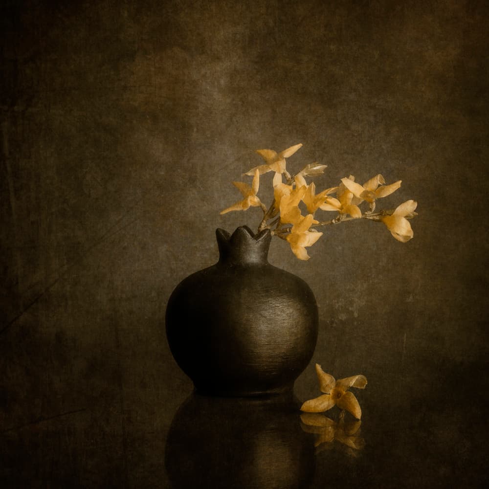 Golden Blossoms Dark Vase by Cicek Kiral — canvas wall art