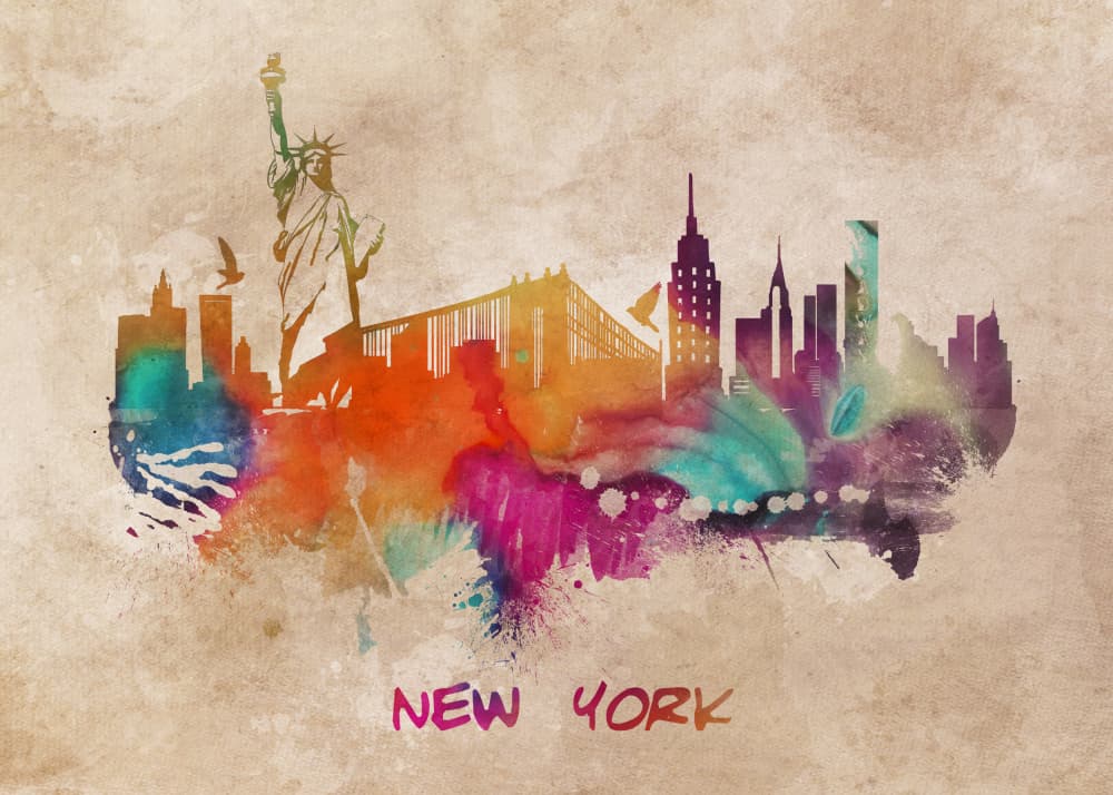 New York Watercolor City by Justyna Jaszke — canvas wall art