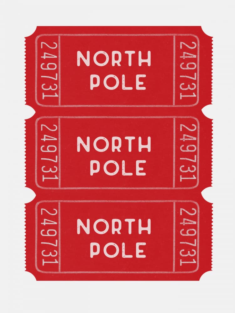 North Pole Christmas Tickets by Jolly and Dash — canvas wall art