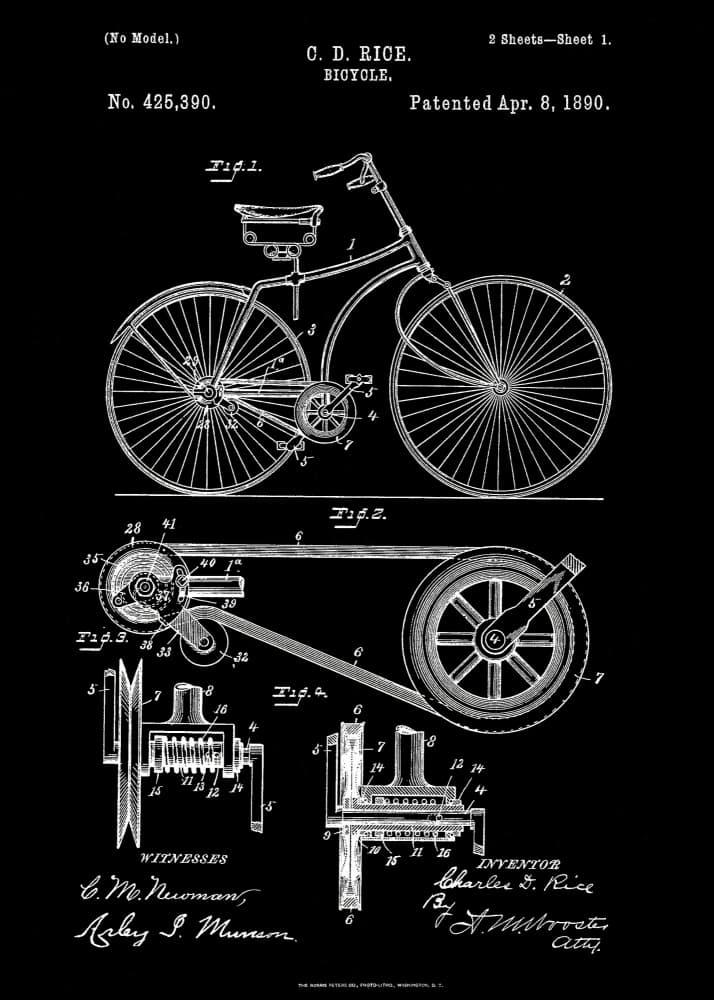 Vintage Bicycle Patent by Andreas Magnusson — canvas wall art
