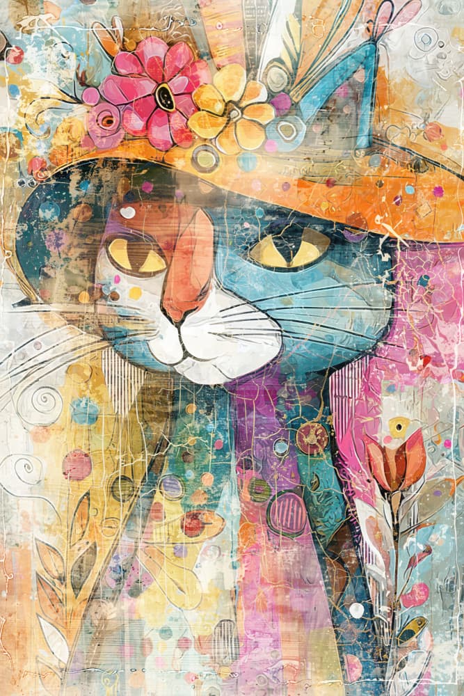 Whimsical Floral Cat by Rafal Kulik — canvas wall art