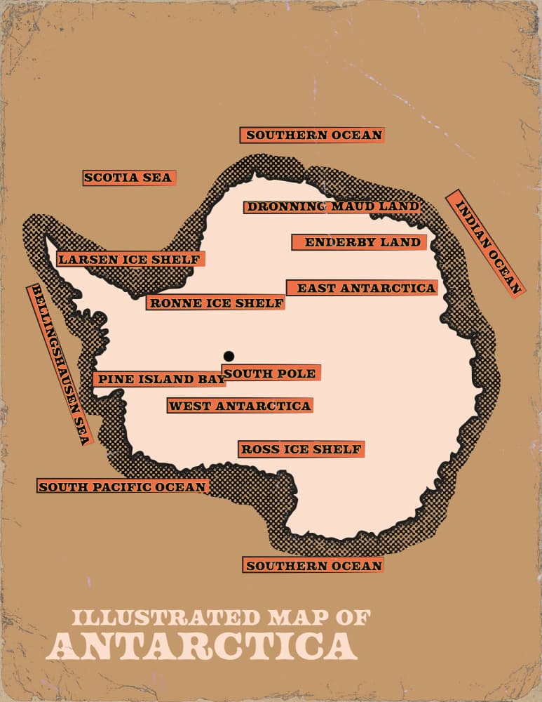 Illustrated Antarctica Map by Nicholas — canvas wall art