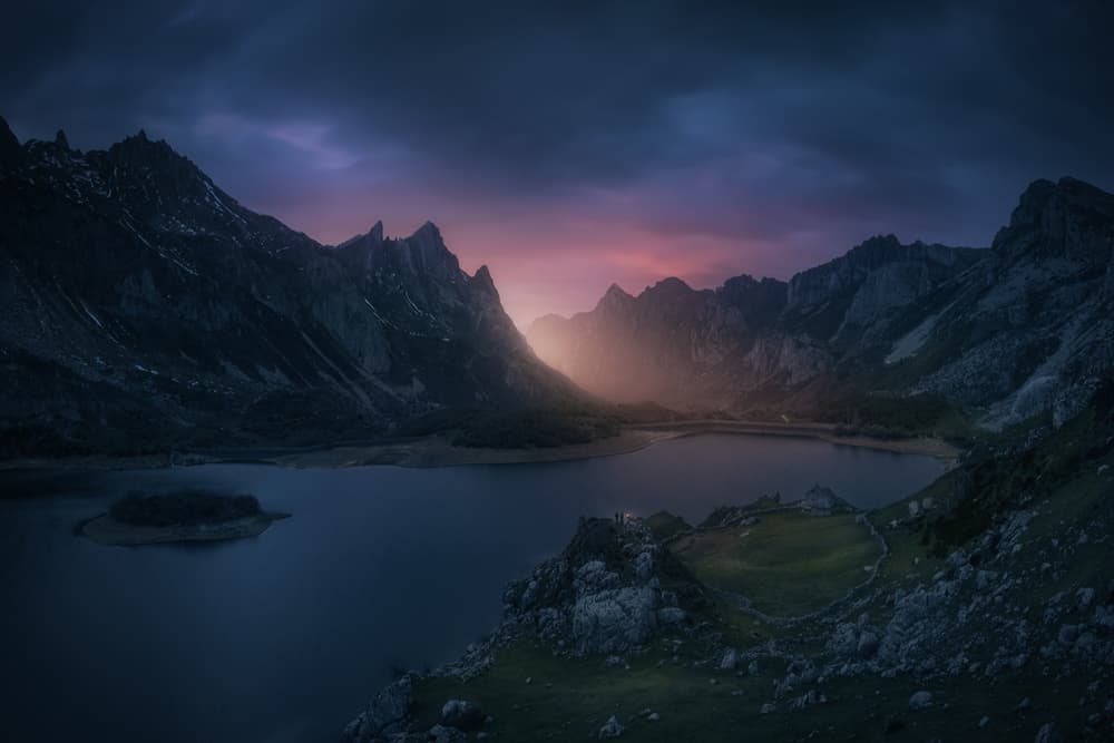 Twilight Mountain Lake Glow by Juan Pablo de Miguel — canvas wall art