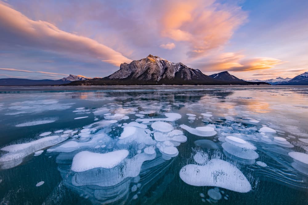 Ice Bubbles Mountain Sunset by April Xie — canvas wall art