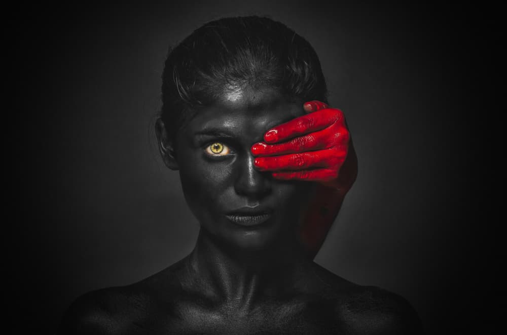 Woman With Red Hand by PARTHA BHATTACHARYYA — canvas wall art