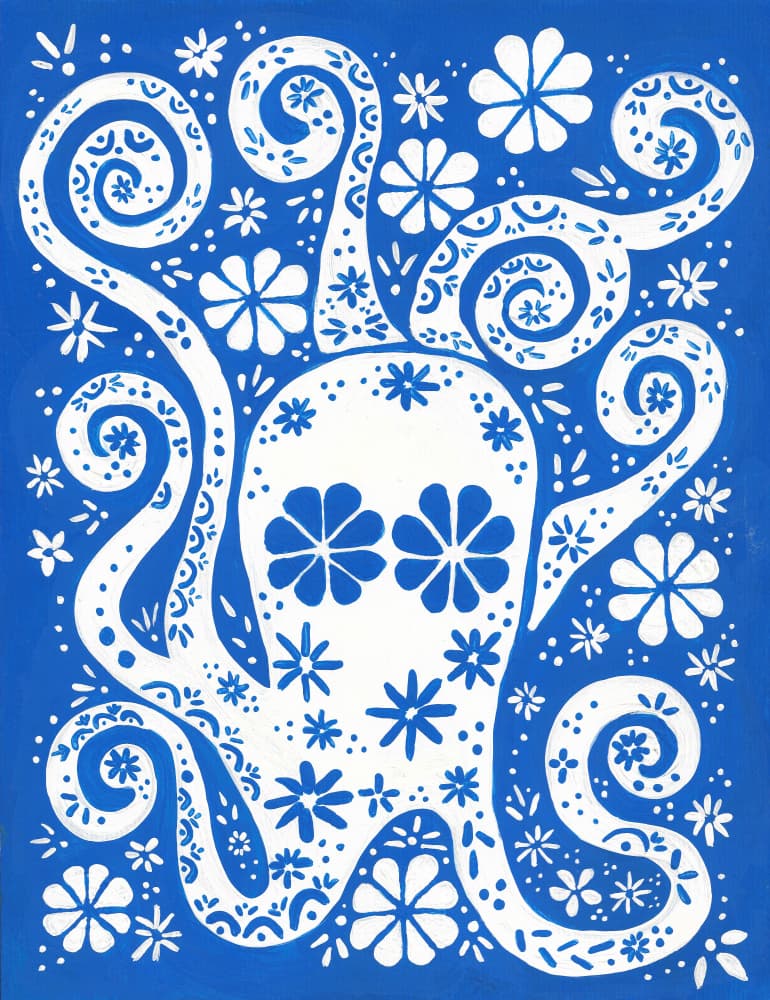 Whimsical Blue Octopus by Lerin Freyou — canvas wall art