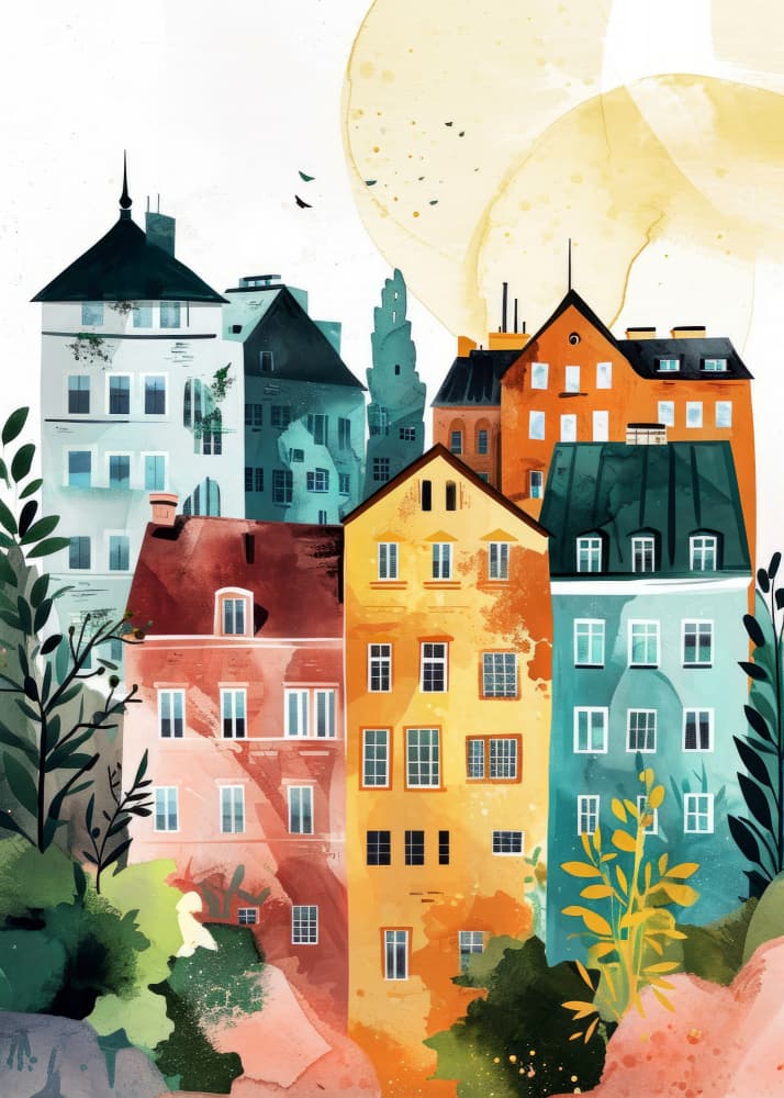 Colorful European City by Justyna Jaszke — canvas wall art
