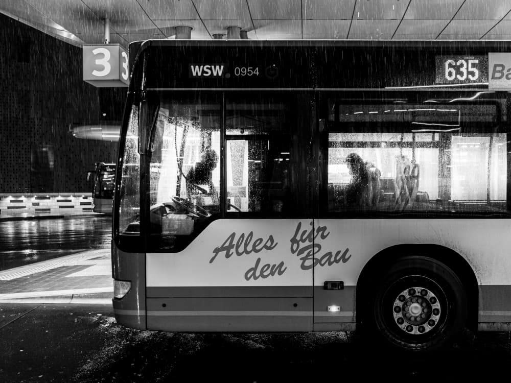 Rainy Night Bus by Adam Street Photographer — canvas wall art
