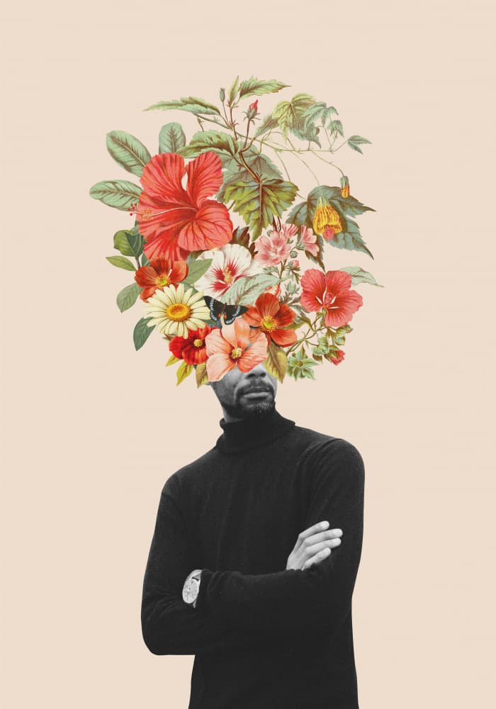 Man With Floral Head by Frida Floral Studio — canvas wall art