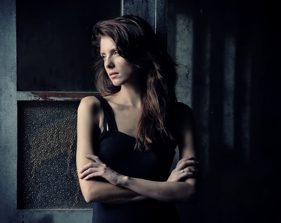 Pensive Woman Dark Portrait by hardibudi — canvas wall art