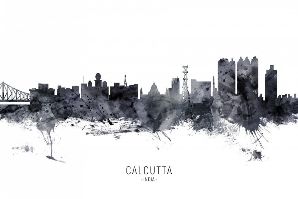 Calcutta Watercolor Skyline by Michael Tompsett — canvas wall art
