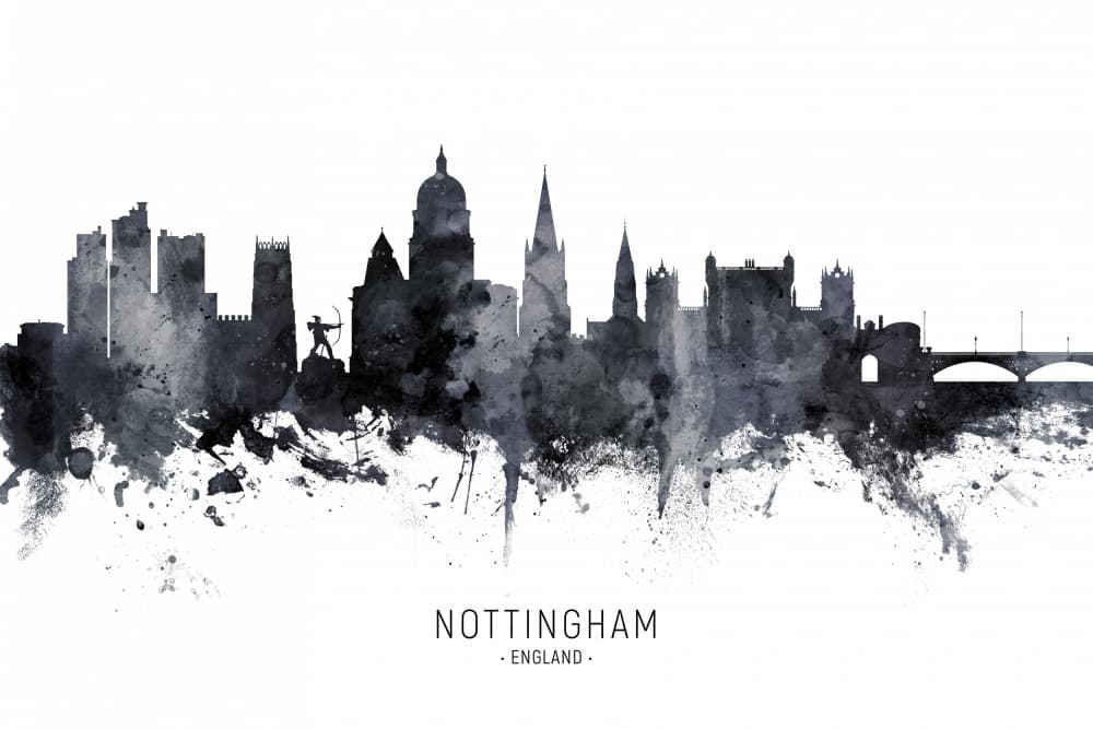 Nottingham England Skyline by Michael Tompsett — canvas wall art