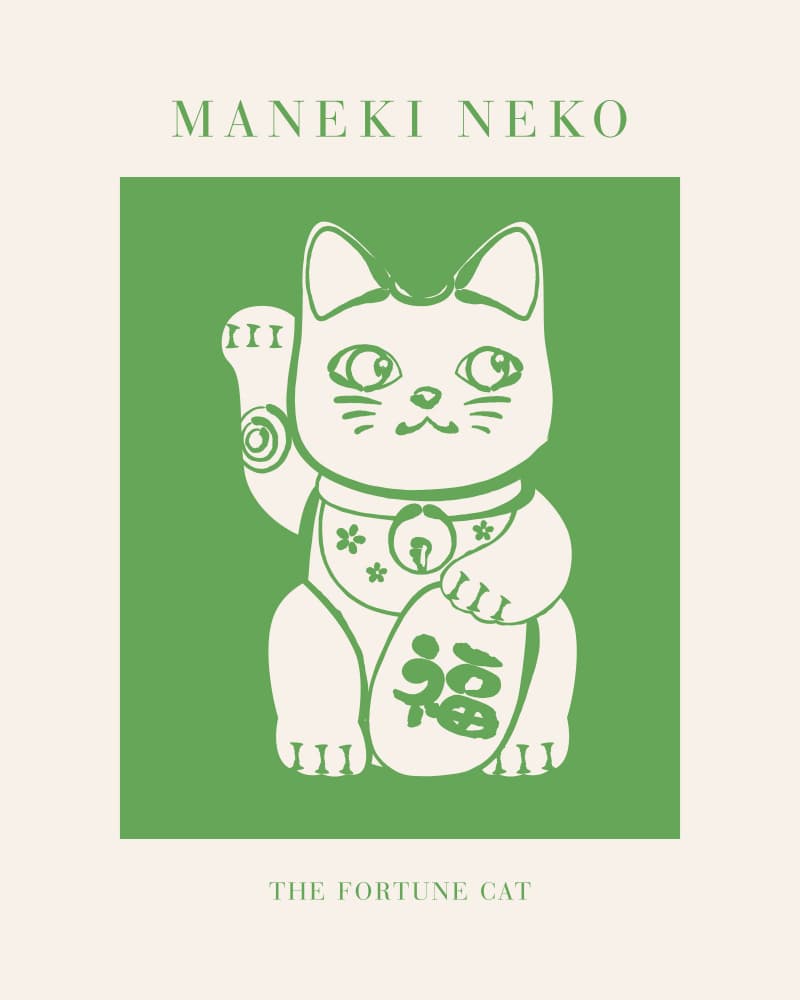 Lucky Green Maneki Neko by KsanaKalpa — canvas wall art