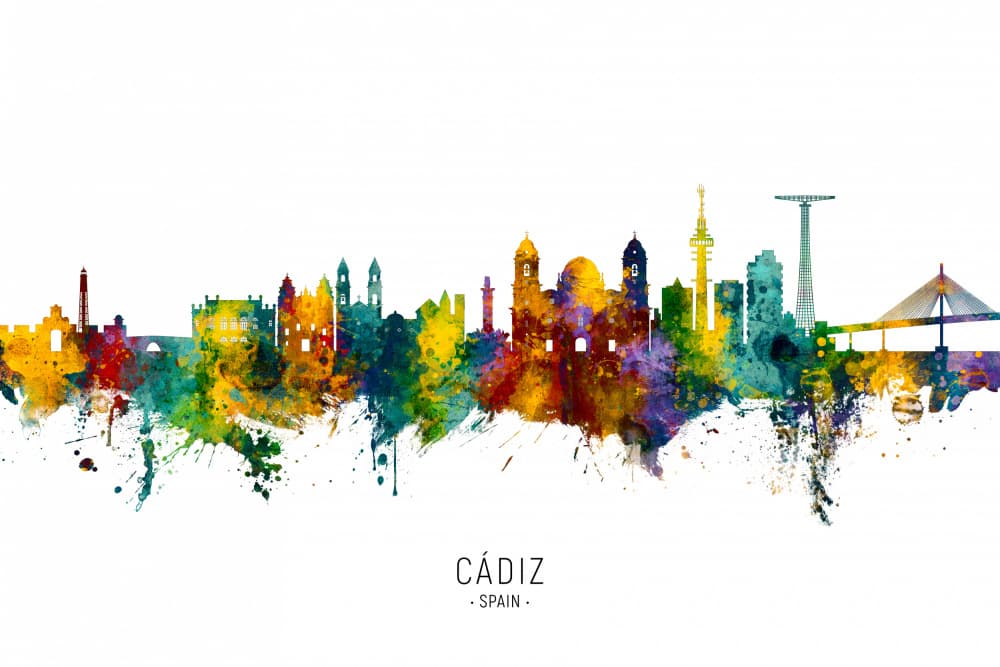Colorful Cadiz Skyline by Michael Tompsett — canvas wall art