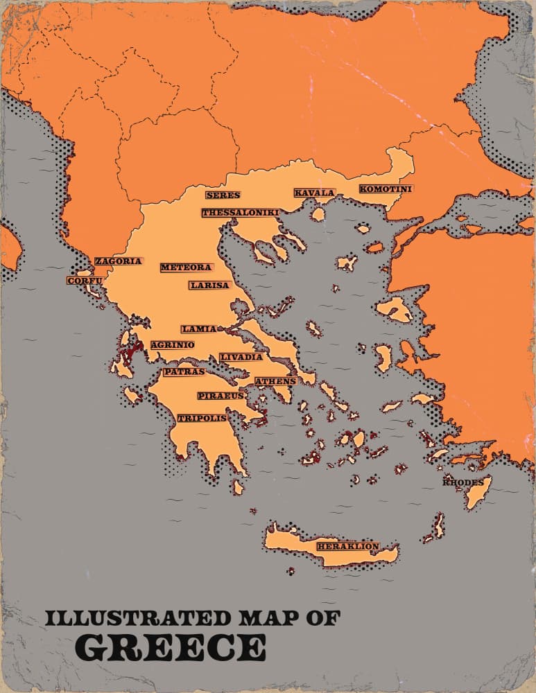 Vintage Greece Map by Nicholas — canvas wall art