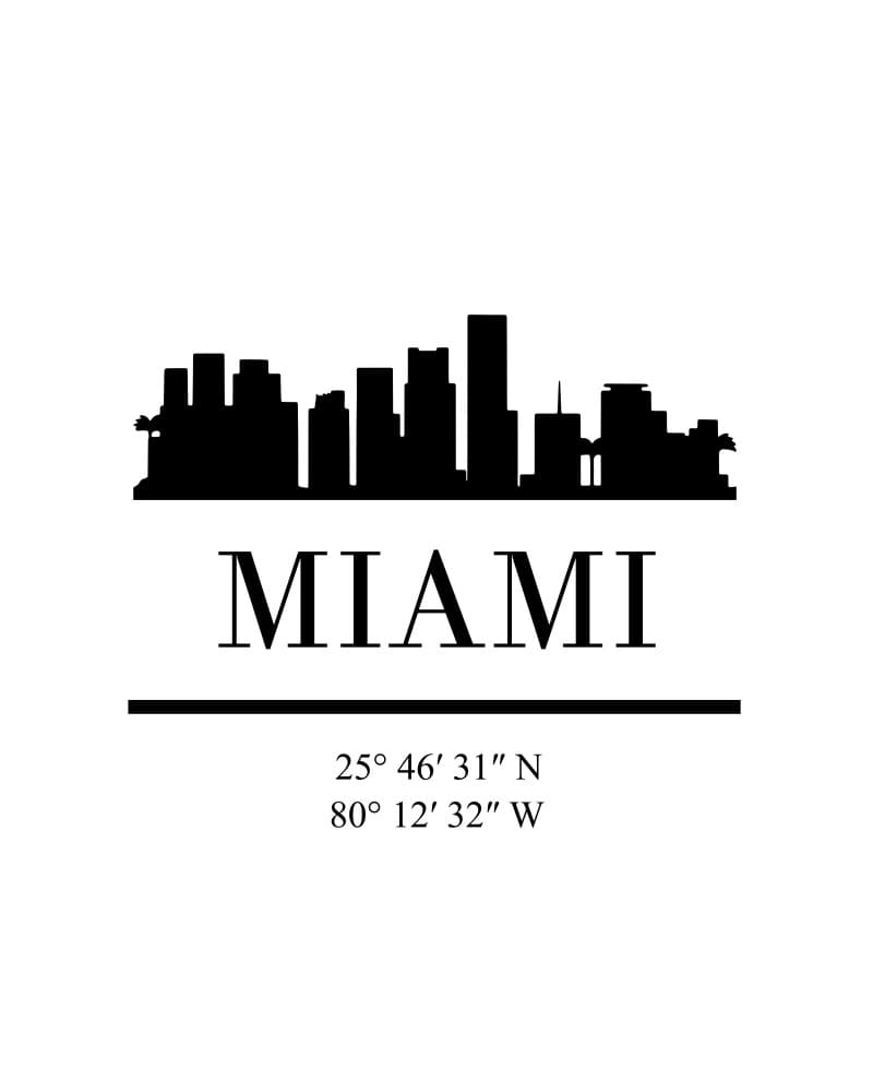 Miami Skyline Coordinates by Emiliano Deificus — canvas wall art
