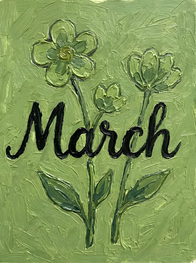 Green March Flowers by HUGO — canvas wall art