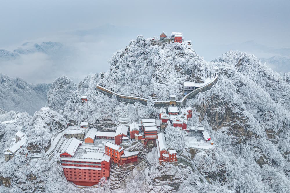 Red Temples in Snow by Simoon — canvas wall art