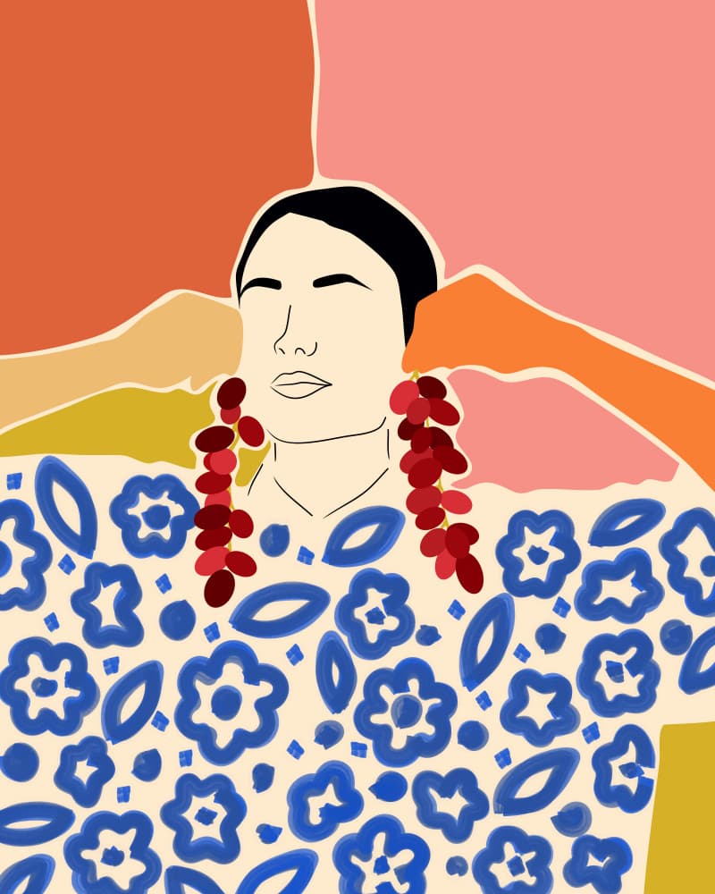 Vibrant Floral Woman by Uma Gokhale — canvas wall art