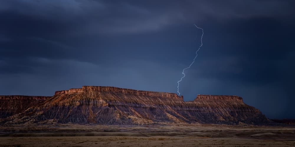 Lightning Over Desert Mesa by Hanping Xiao — canvas wall art