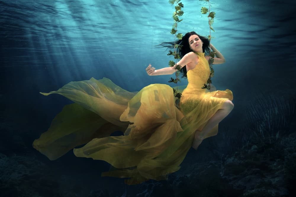 Underwater Woman in Yellow by Martha Suherman — canvas wall art