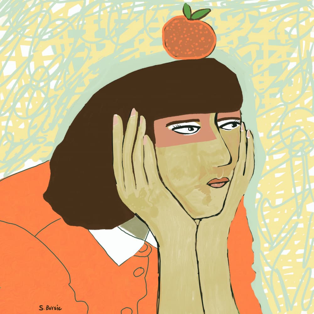Pensive Woman Orange by Sharyn Bursic — canvas wall art