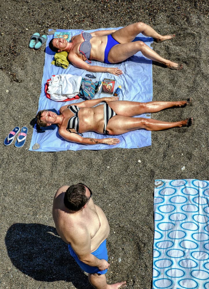 Summer Beach Sunbathers by zyfeller — canvas wall art