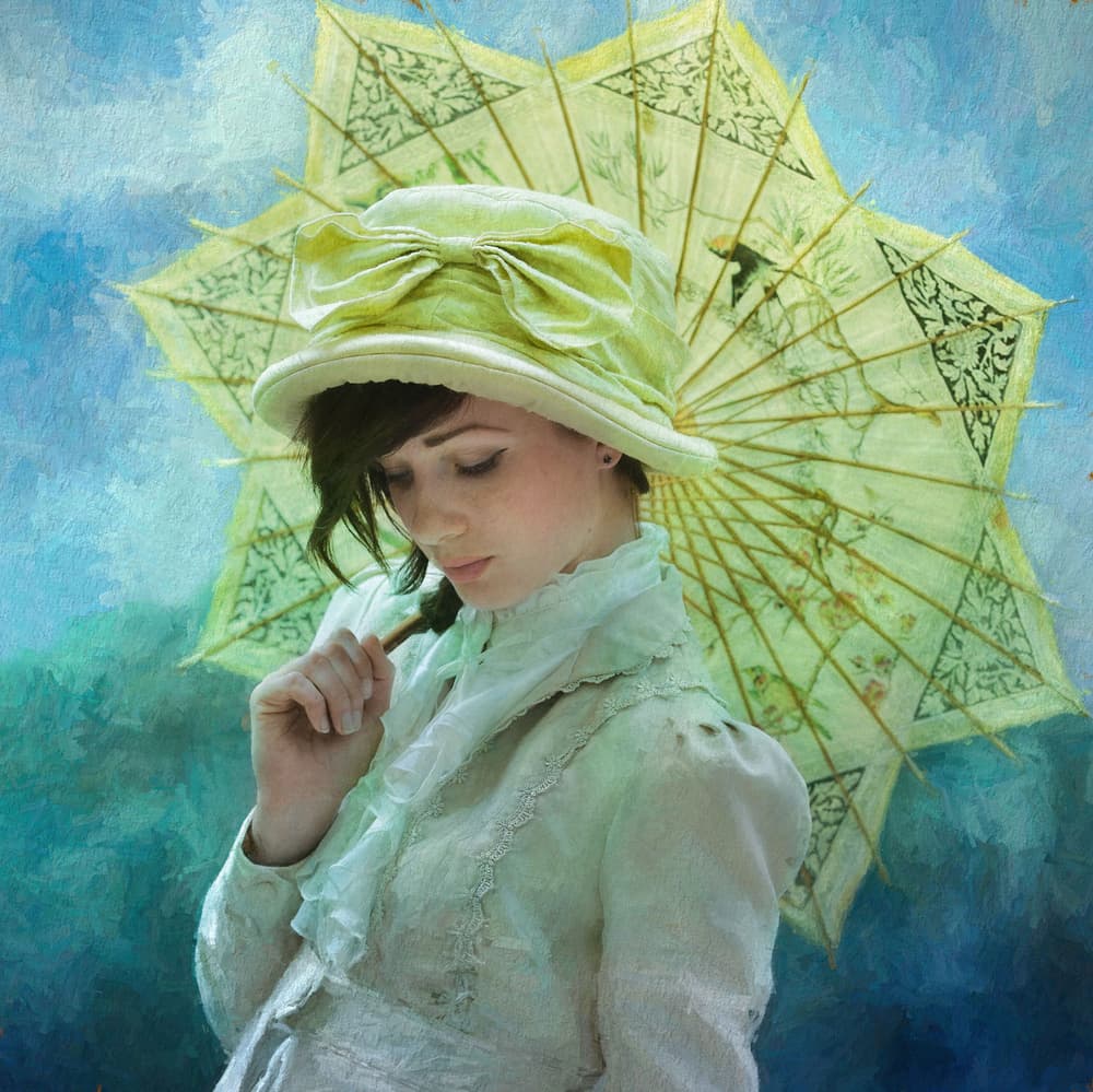 Serene Woman with Parasol by kenp — canvas wall art