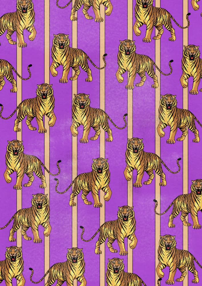 Golden Tigers Purple Stripes by Nicholas — canvas wall art