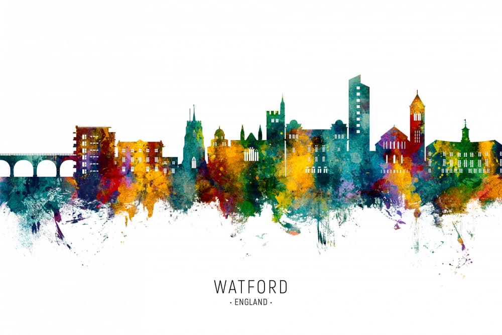Vibrant Watford Cityscape by Michael Tompsett — canvas wall art