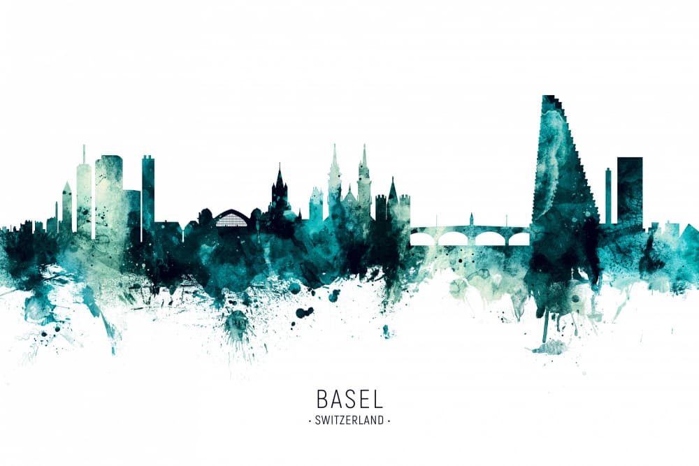 Basel Cityscape Watercolor by Michael Tompsett — canvas wall art
