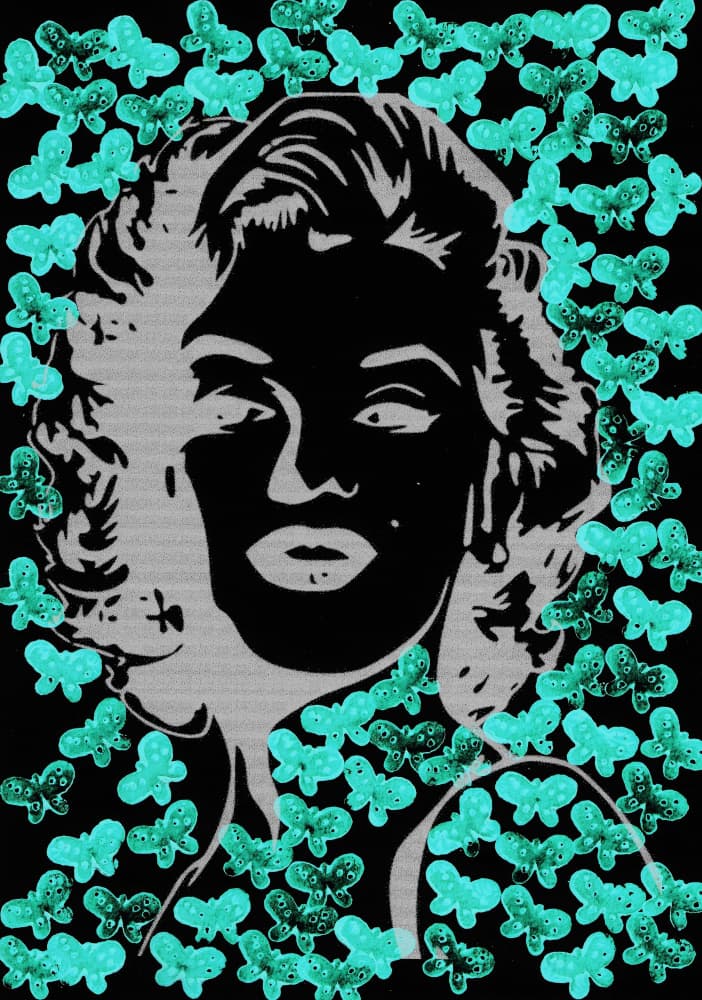 Iconic Woman Teal Butterflies by Santhosh ch — canvas wall art