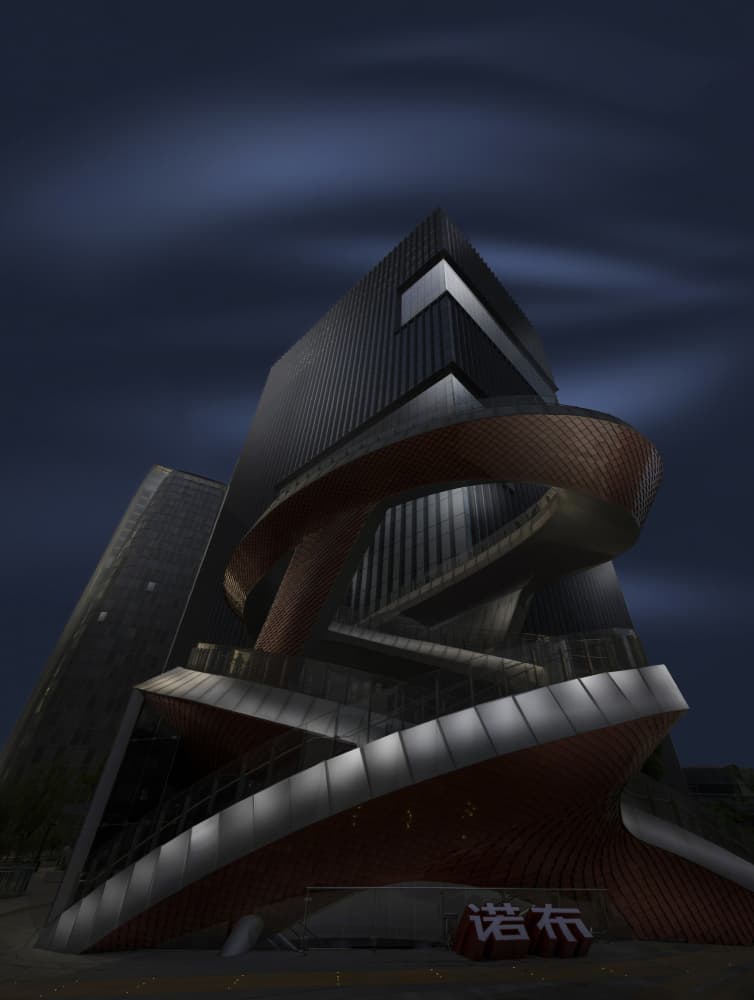 Dark Modern Spiral Building by Larry Deng APA — canvas wall art