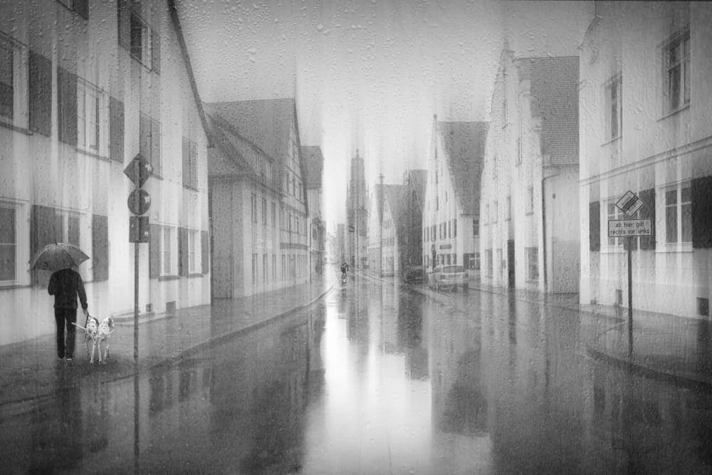 Rainy City Stroll by Roswitha Schleicher-Schwarz — canvas wall art