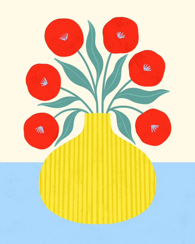 Red Flowers in Yellow Vase by Melissa Donne — canvas wall art