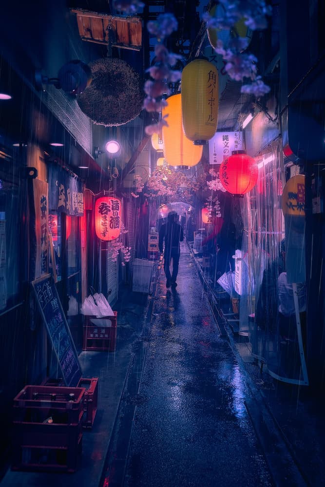 Rainy Tokyo Alley by Javier de la Torre — canvas wall art