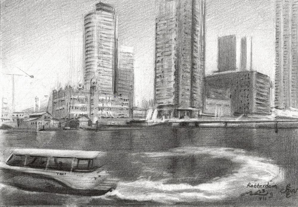 Rotterdam City Sketch by Corné Akkers — canvas wall art
