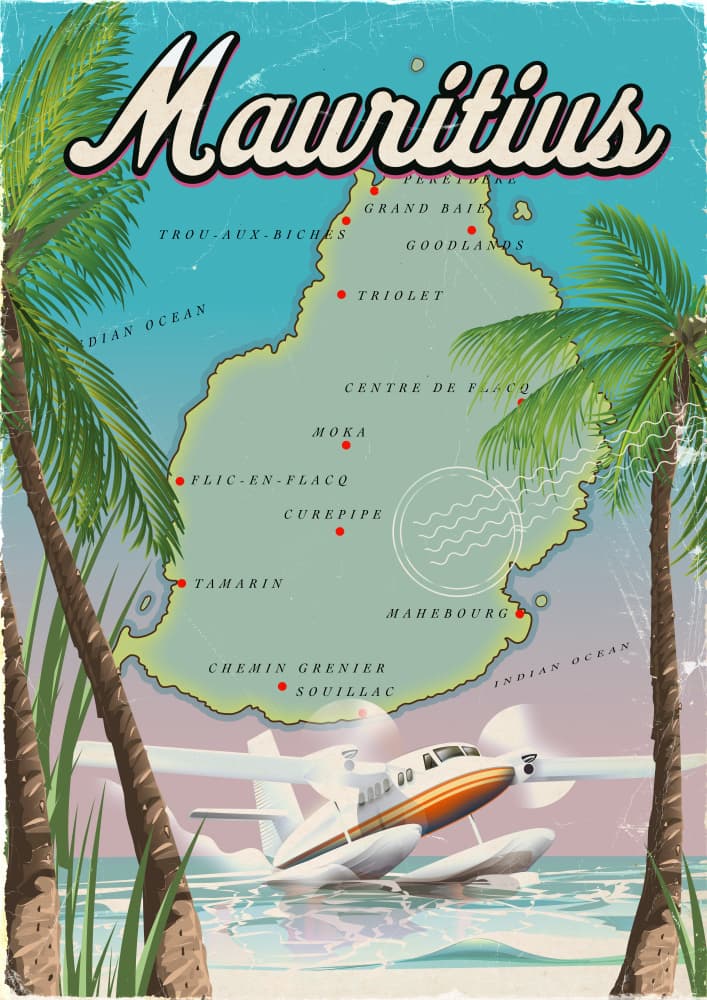 Vintage Mauritius Seaplane by Nicholas — canvas wall art
