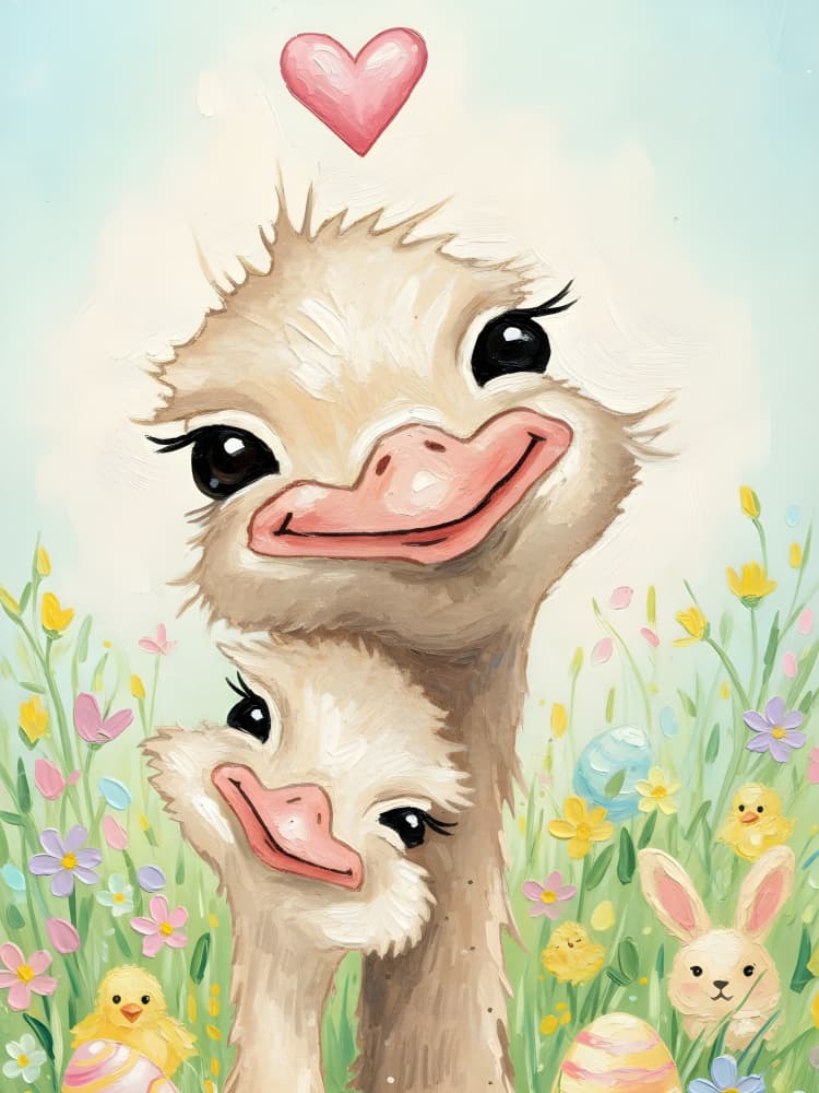 Loving Ostrich Family by HUGO — canvas wall art