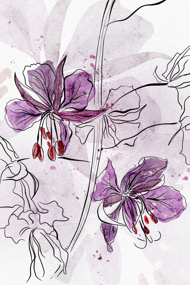 Purple Watercolor Blooms by Ankie Kooi — canvas wall art