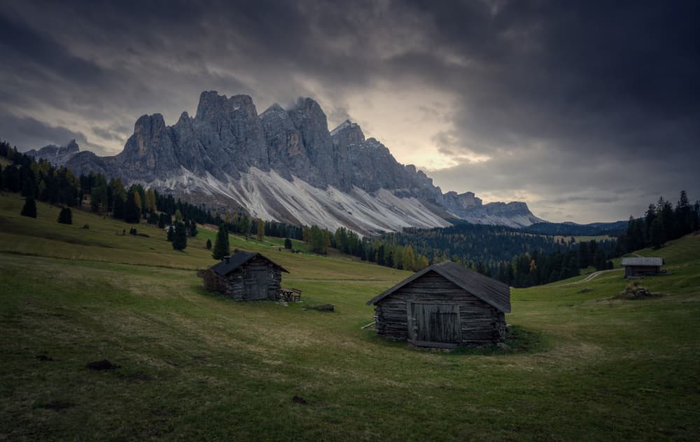 Moody Mountain Huts by Ivo Mateju — canvas wall art