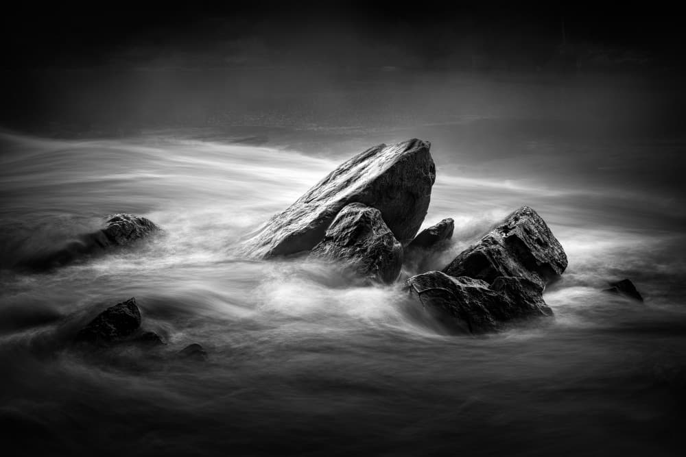 Misty Seascape Rocks by Leeian Dai — canvas wall art